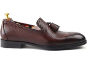 Men’s Wine Genuine Leather Formal Tassel Loafers Dress Shoes, Casual Wear - Feetique Footwea